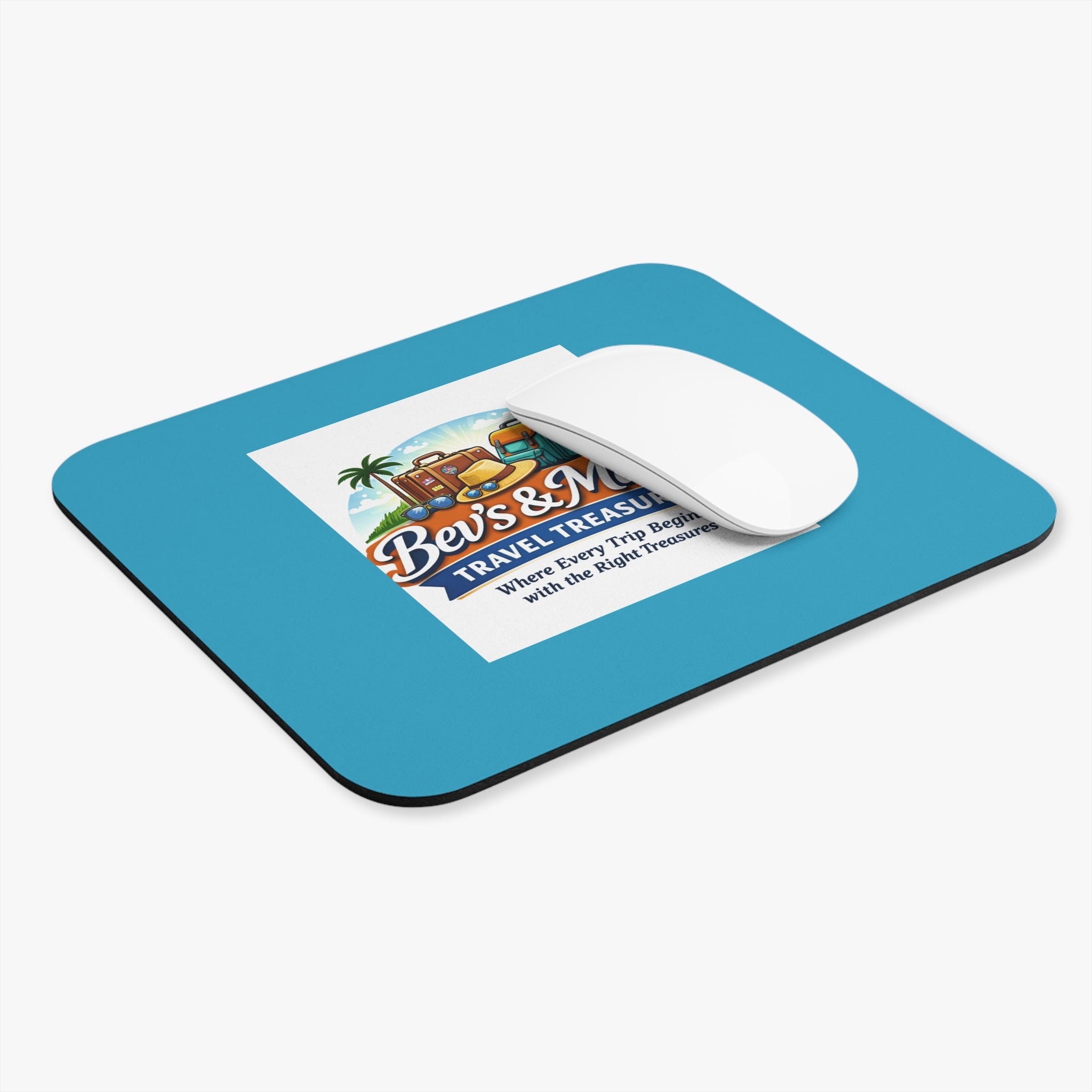 Travel Treasures Mouse Pad — Bev’s & Mac’s Logo Desk Mat