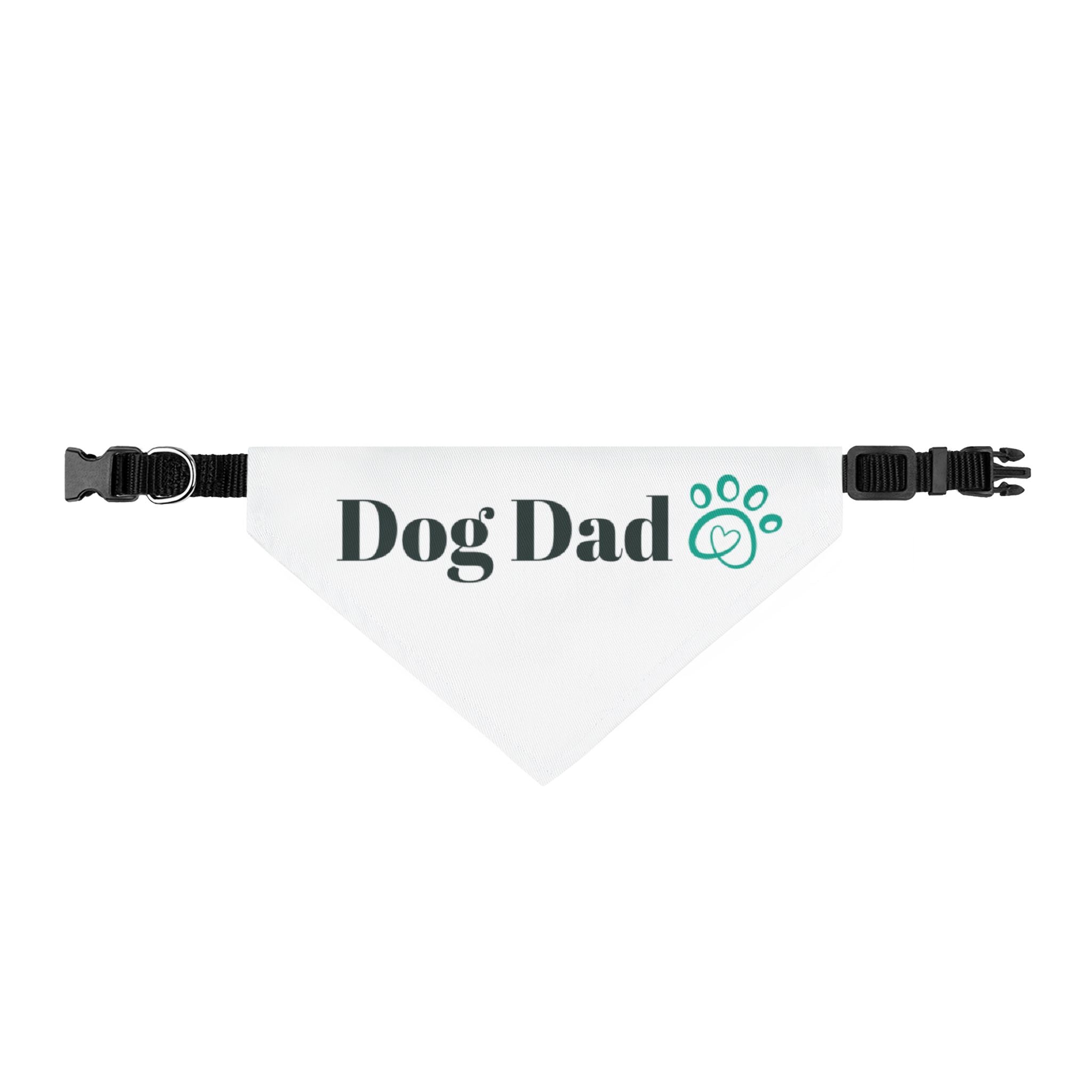 Dog Dad Clip-On Pet Bandana — White Bandana with Teal Paw Print