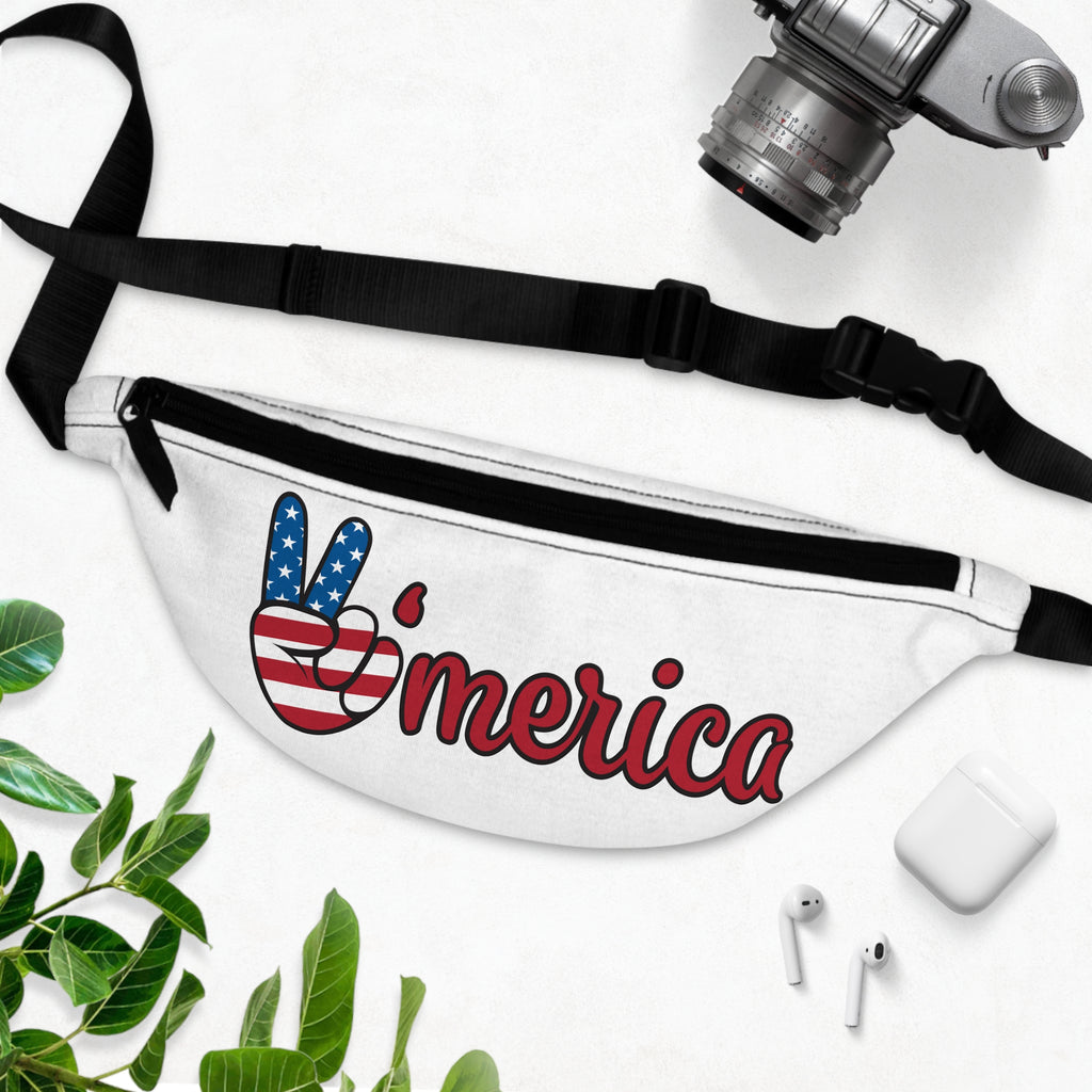 'Merica Peace Sign Fanny Pack — Patriotic USA Flag Waist Bag for 4th of July