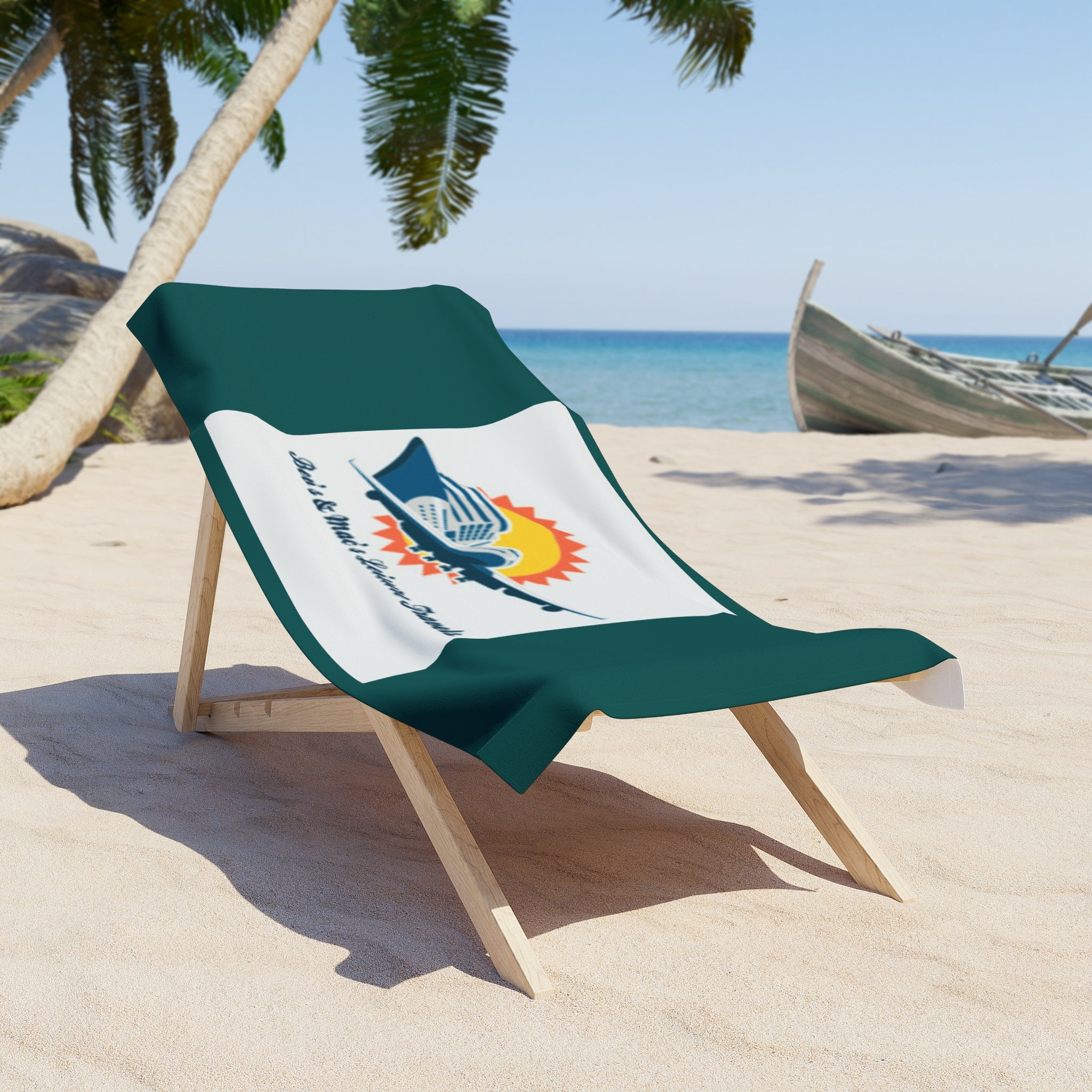 Beach Towel — Retro Travel Plane Logo "Bee's & Mac's Leisure Travels"