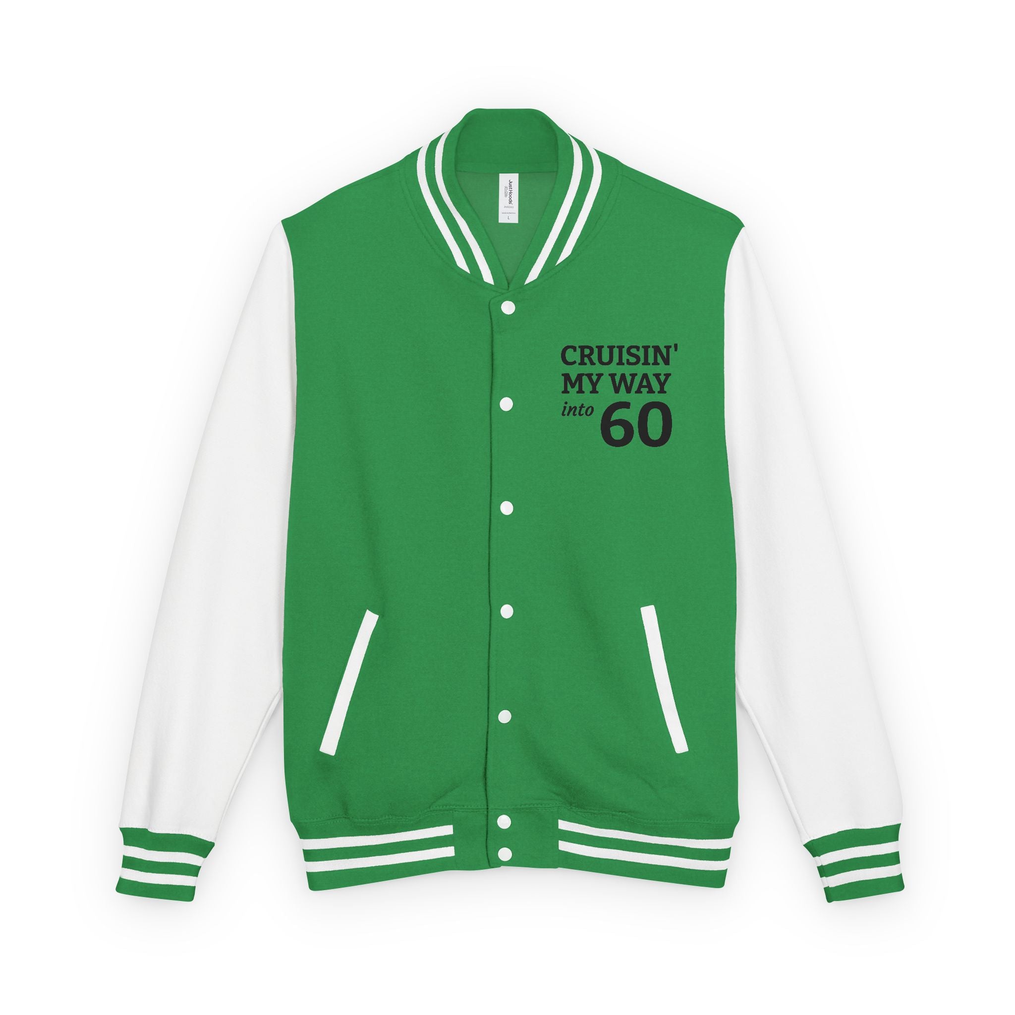 Letterman Jacket – “Cruisin’ My Way to 60” Retro Birthday Varsity Coat