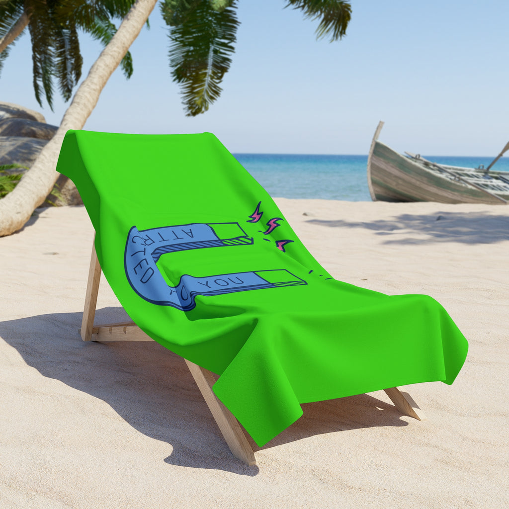 Beach Towel — "Attracted to You" Horseshoe Magnet Design (Neon Green)
