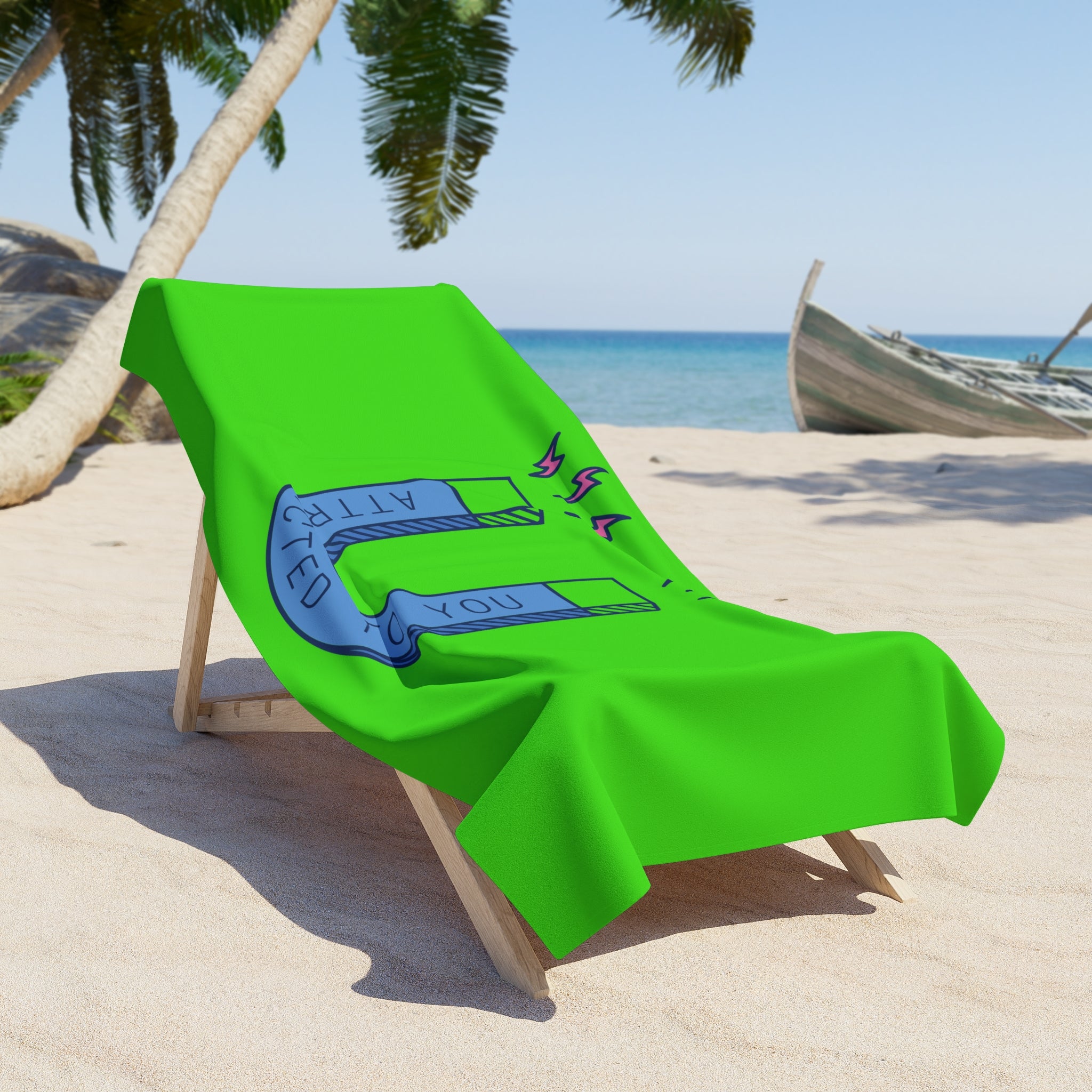 Beach Towel — "Attracted to You" Horseshoe Magnet Design (Neon Green)