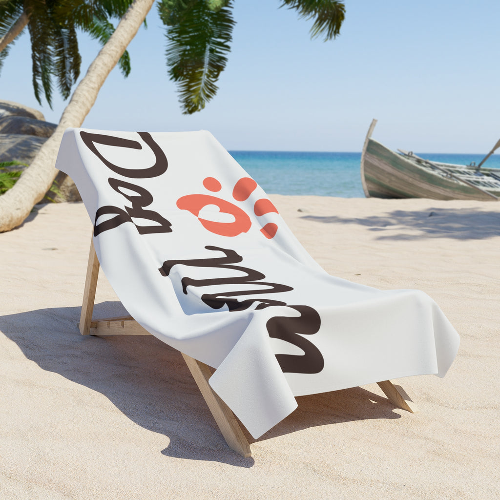 Dog Mom Beach Towel – Paw Print Heart Design