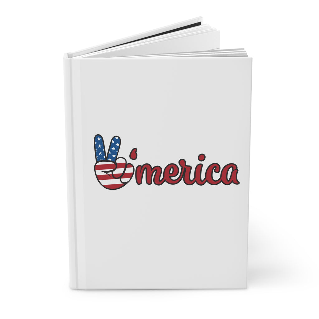 Patriotic 'Merica Hardcover Journal — USA Flag Peace Sign Notebook