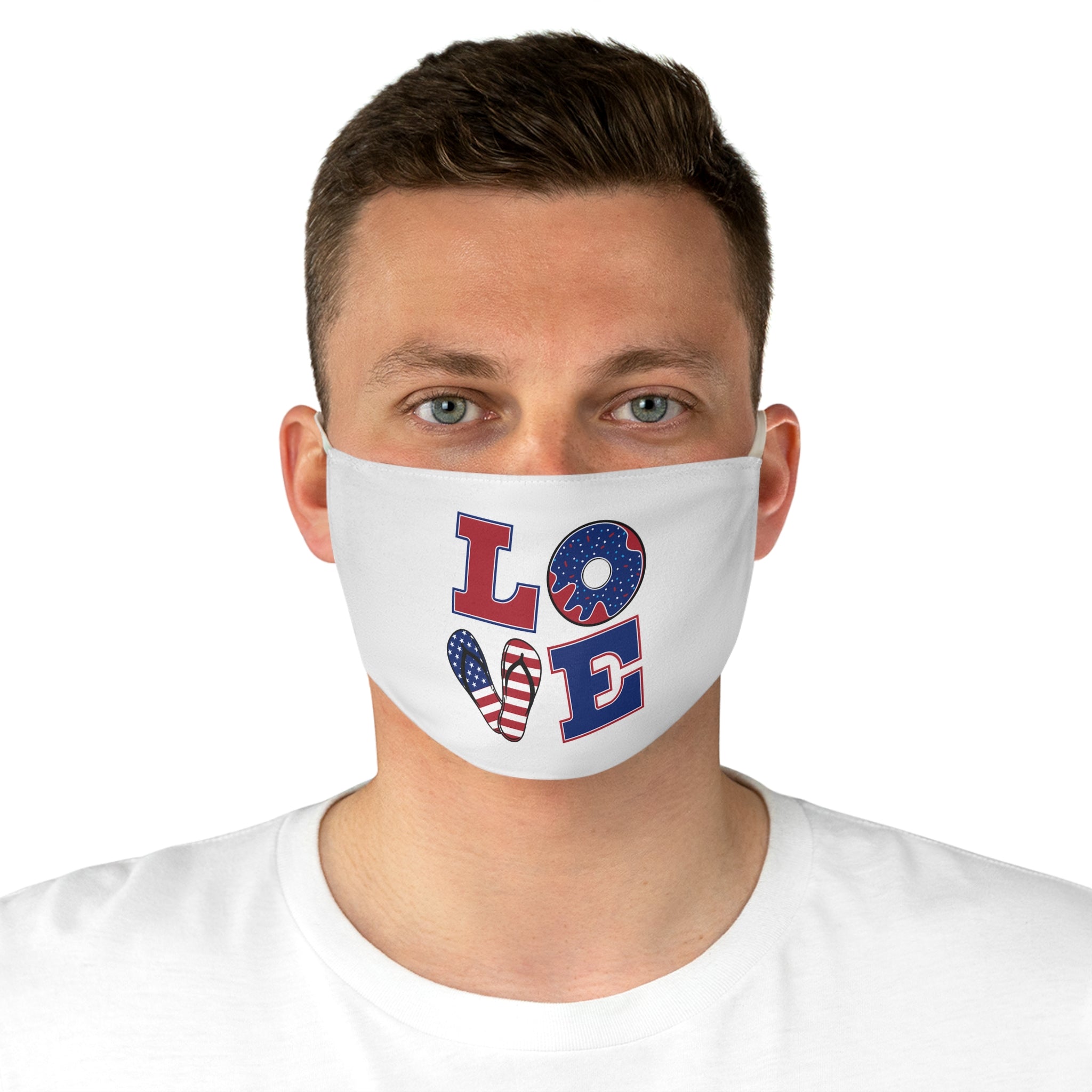 Patriotic LOVE Face Mask — USA Flag Donut Red White Blue Cotton Mask