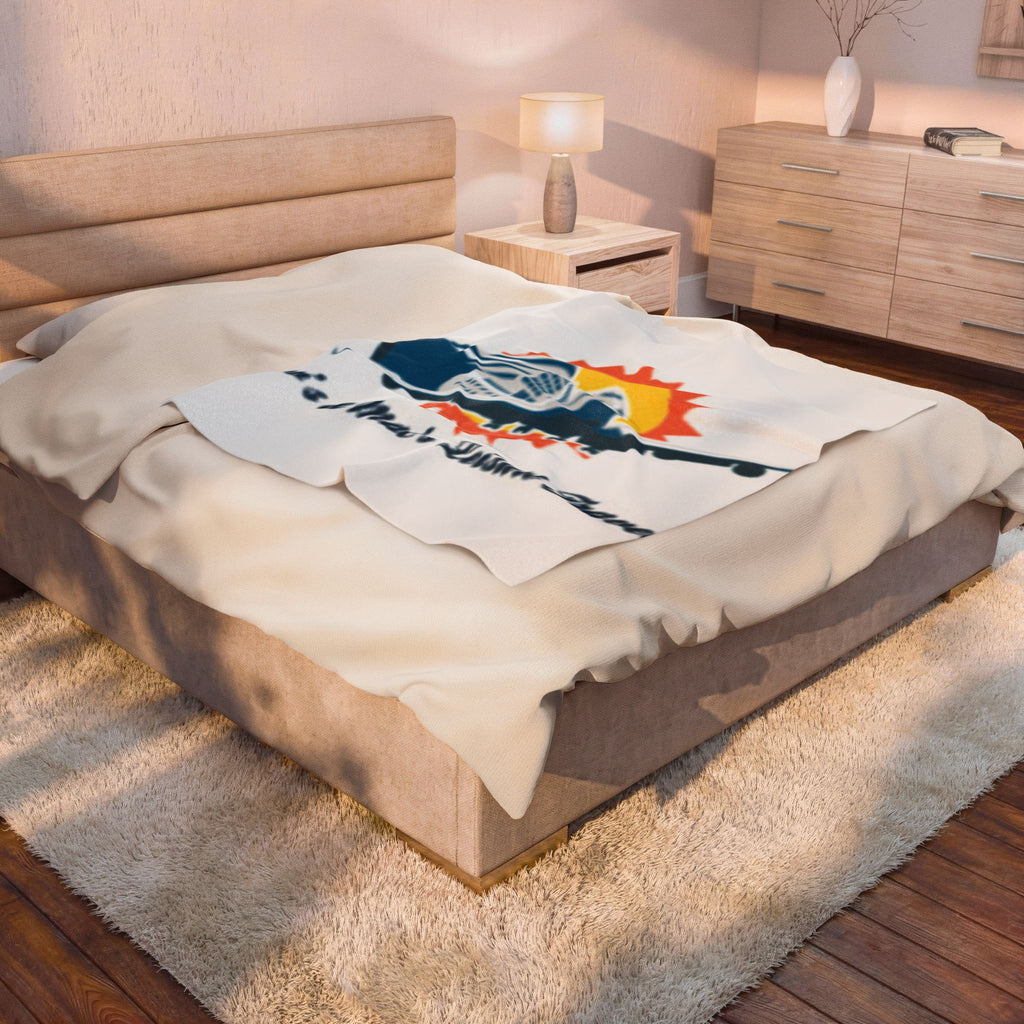Travel Logo Velveteen Plush Blanket – Retro Plane & Sun Throw