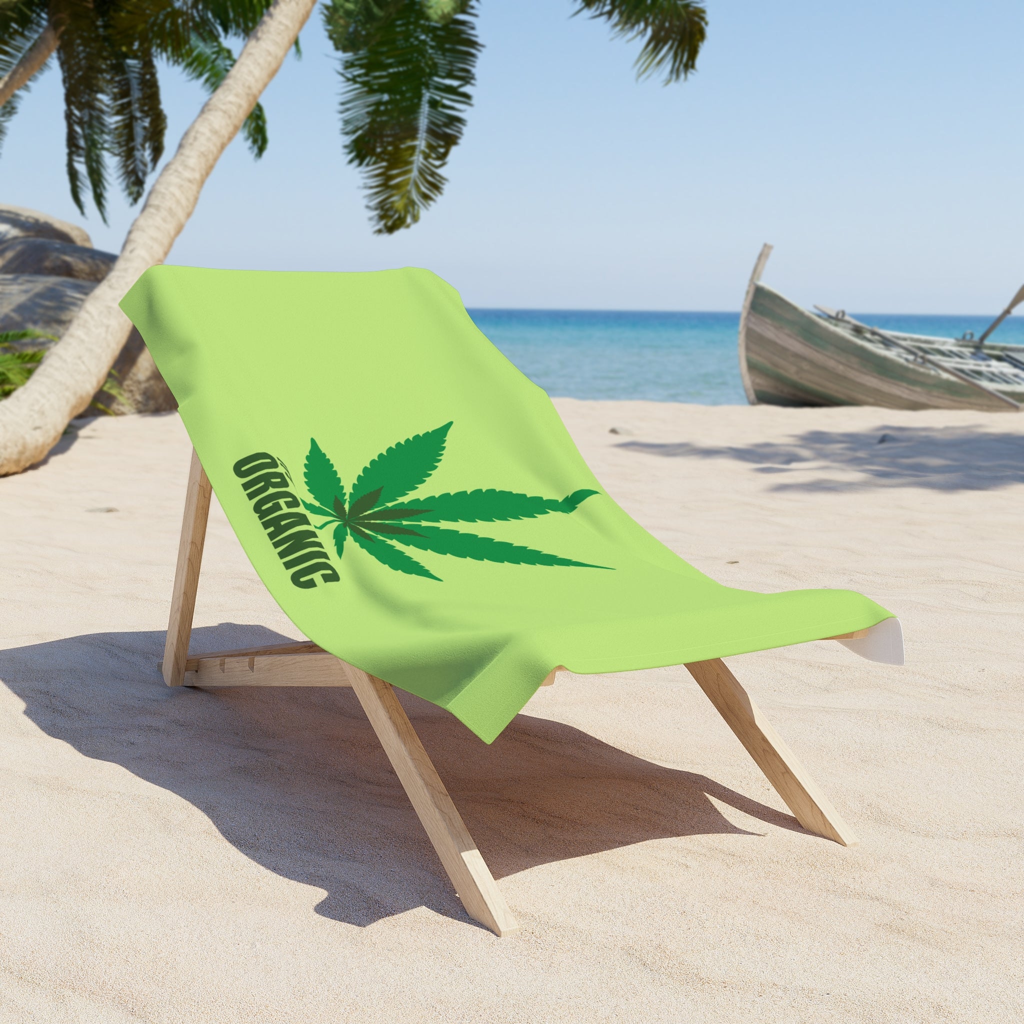 Organic Leaf Beach Towel — 'It's Organic' Cannabis Palm-Leaf Design