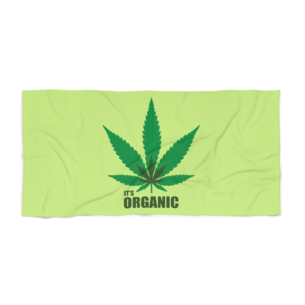 Organic Leaf Beach Towel — 'It's Organic' Cannabis Palm-Leaf Design