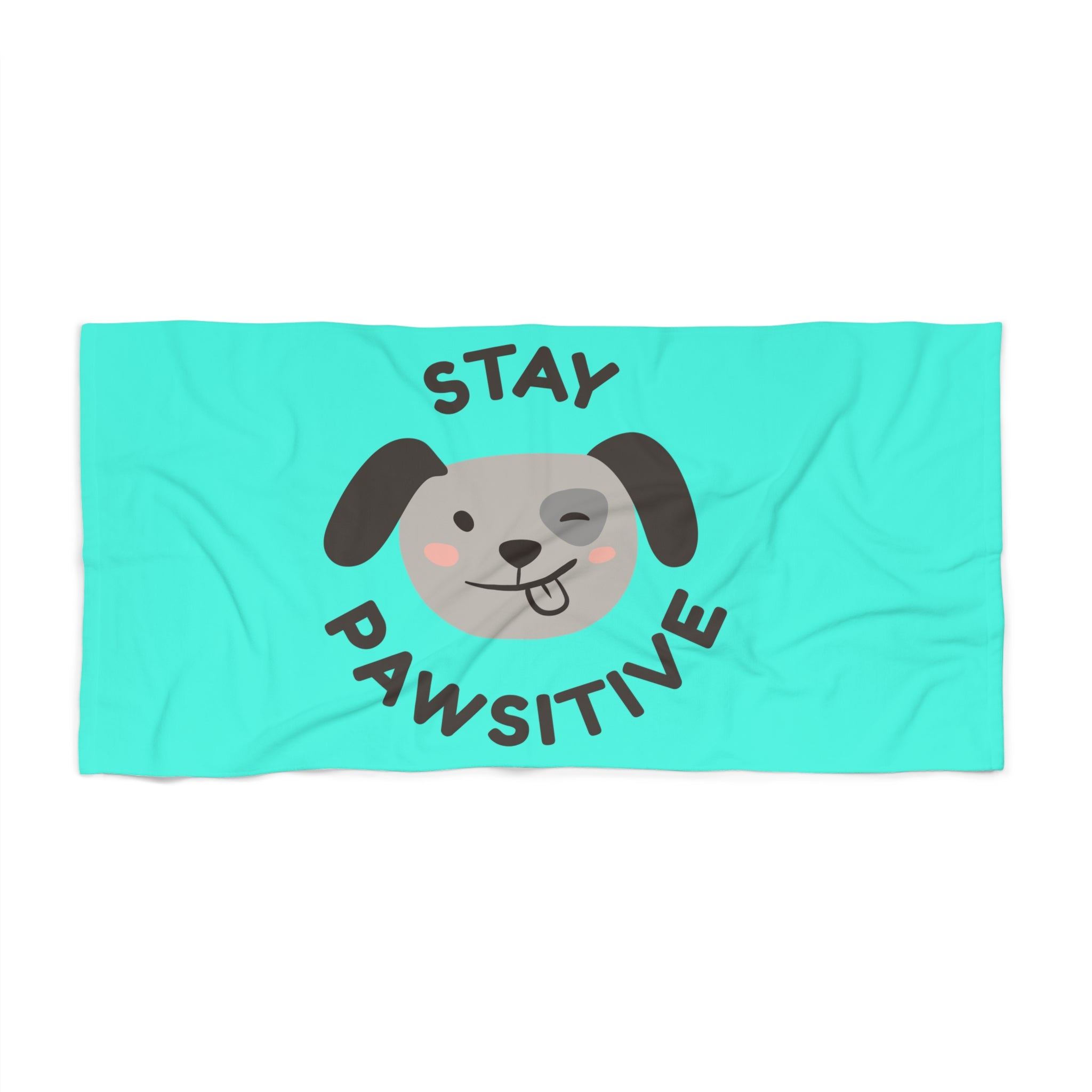 Stay Pawsitive Beach Towel — Cute Dog Print Turquoise Summer Towel