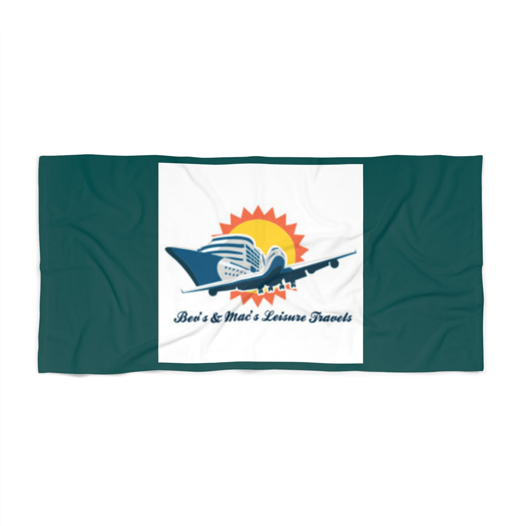 Beach Towel — Retro Travel Plane Logo "Bee's & Mac's Leisure Travels"