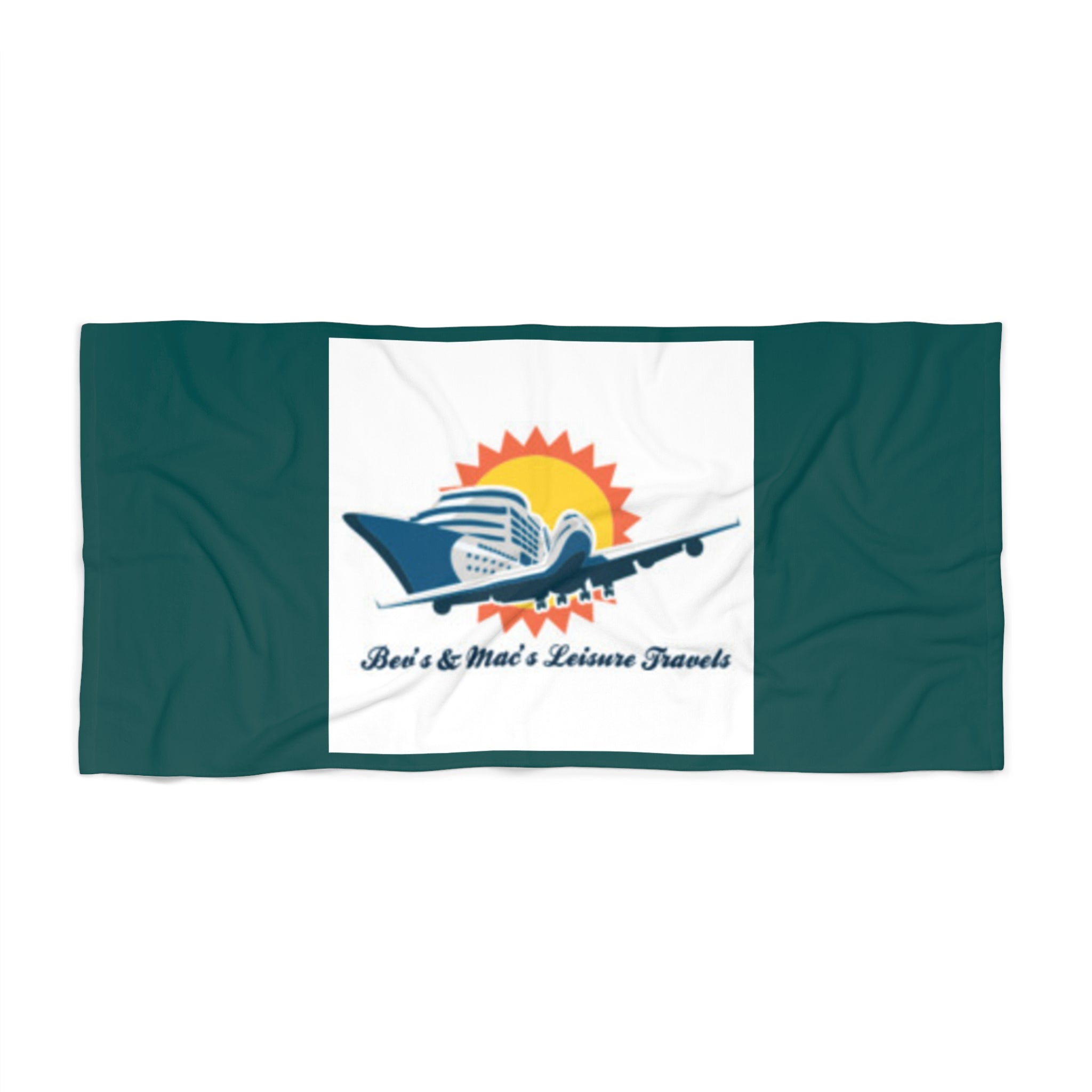 Beach Towel — Retro Travel Plane Logo "Bee's & Mac's Leisure Travels"