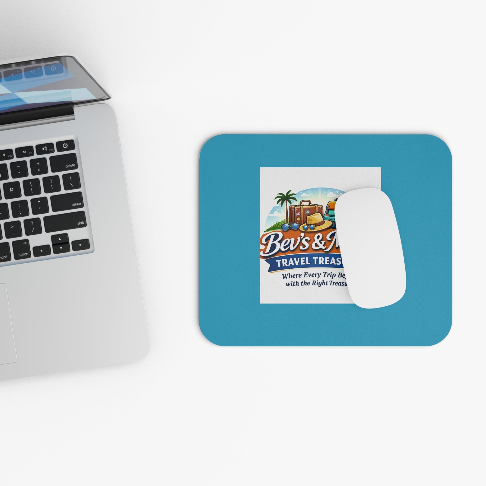 Travel Treasures Mouse Pad — Bev’s & Mac’s Logo Desk Mat