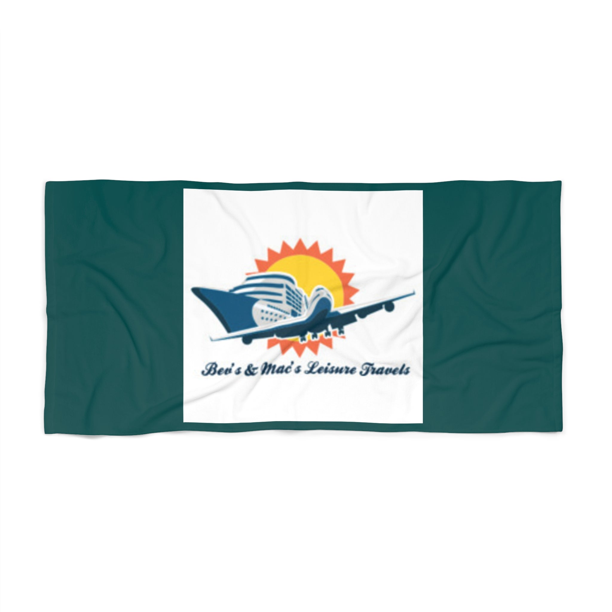 Beach Towel — Retro Travel Plane Logo "Bee's & Mac's Leisure Travels"