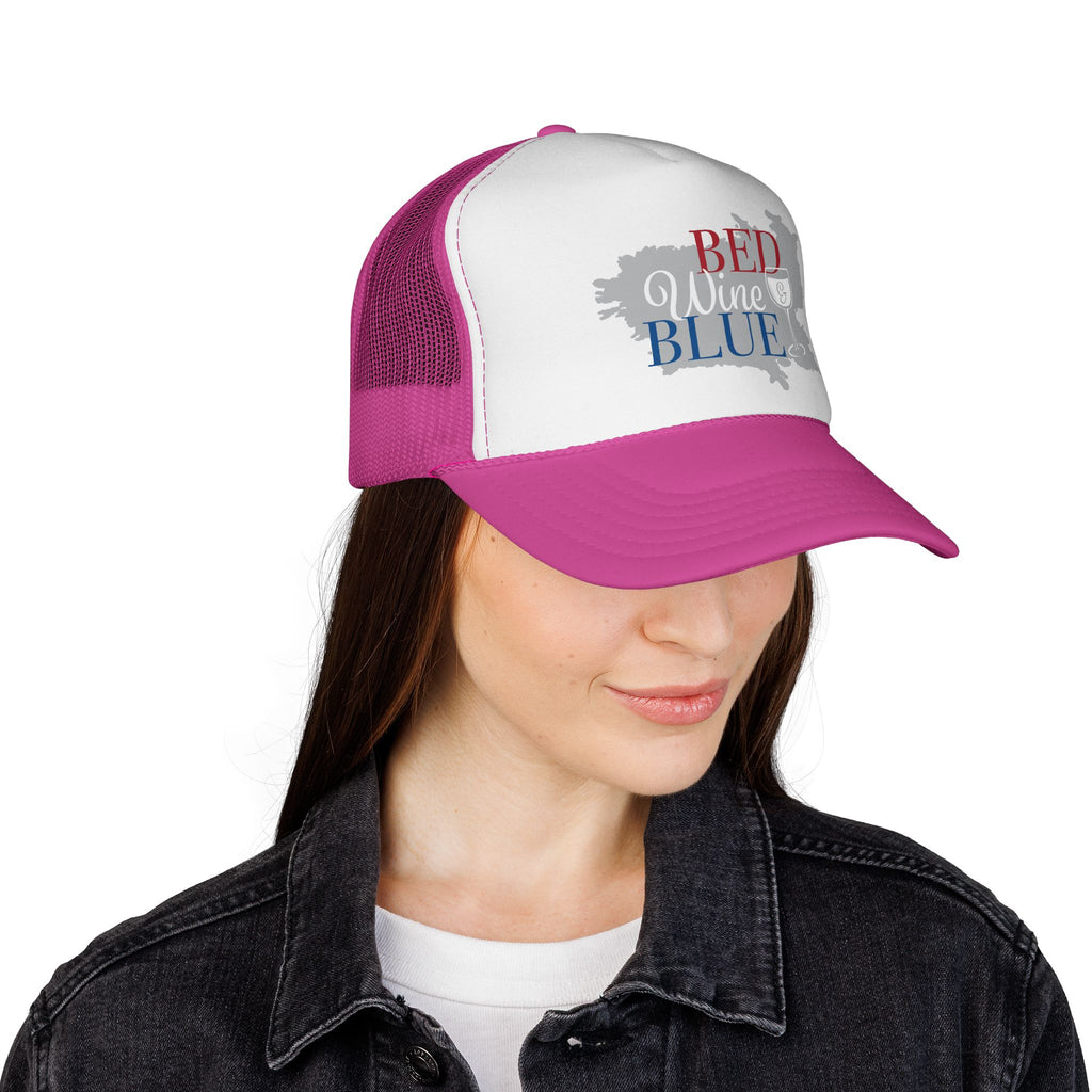Trucker Cap — "Red Wine Blue" Patriotic Wine Lover Mesh Hat