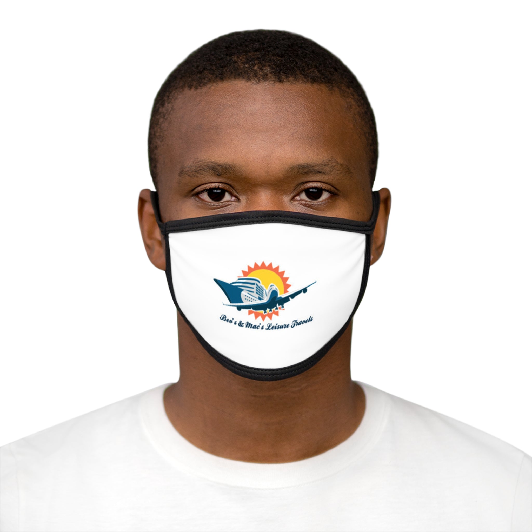 Sunset Cruise Logo Face Mask — Beach Travel Mask with Small Nautical Design