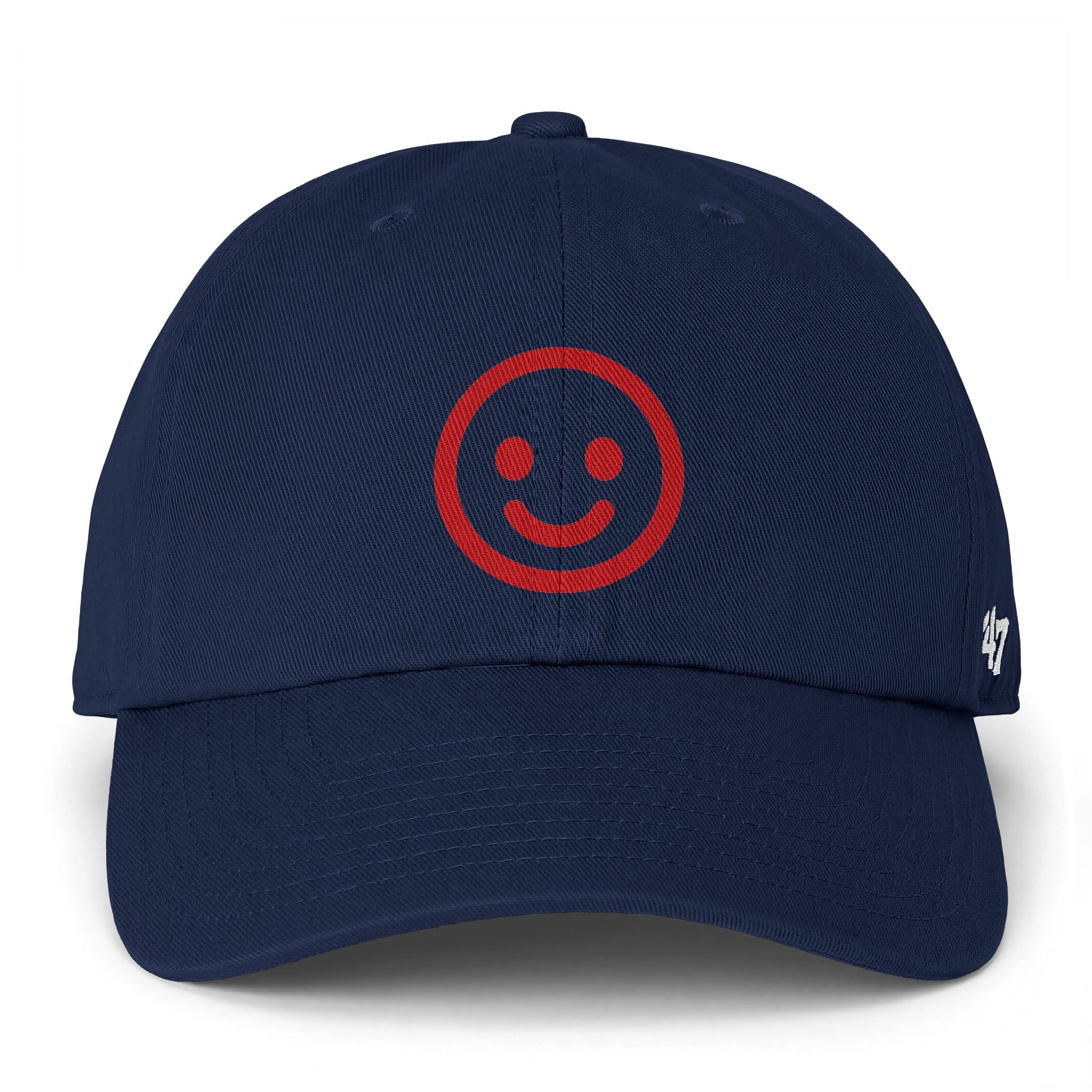 Smiley Face Cap — Red Embroidered Rustic Dad Hat