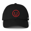 Smiley Face Cap — Red Embroidered Rustic Dad Hat