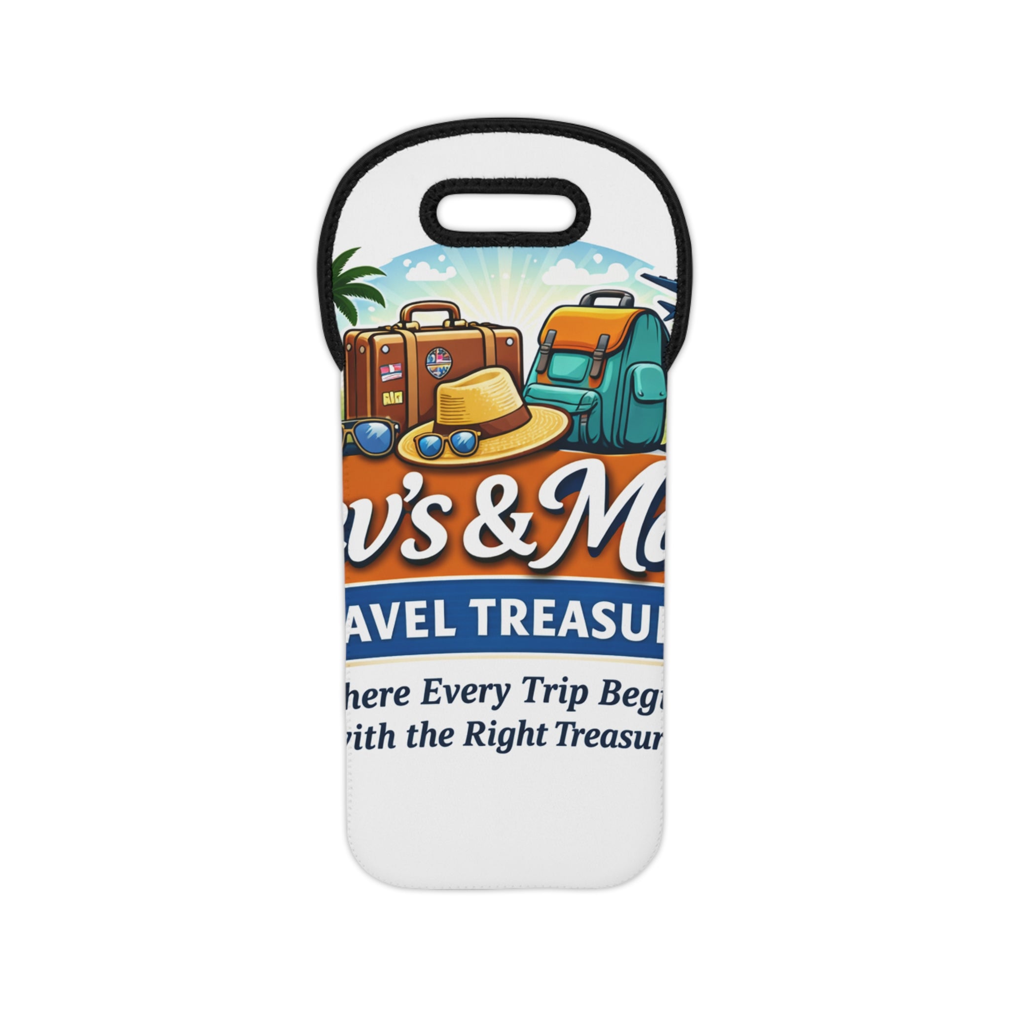 Travel-Themed Wine Tote Bag — "Travel Treasures" Insulated Bottle Carrier